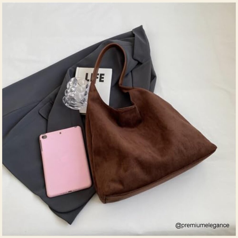 Faux Suede Hobo Shoulder Bag Slouchy Tote Work Everyday Purse - Picture 6 of 7